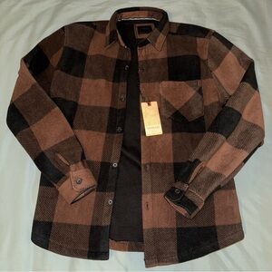 NEW Nomad Plaid Flannel Jacket Fleece Lined (Medium) Brown Black Button Up Shirt